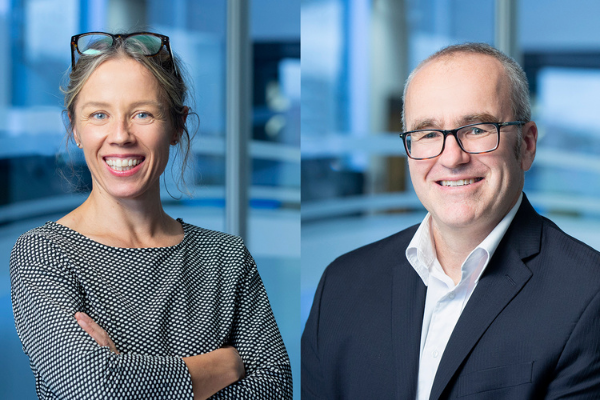 From left: Dr. Jen Budney (PhD) is a professional research associate in the Canadian Centre for the Study of Co-operatives at USask. Dr. Marc-André Pigeon (PhD) is the director of the Canadian Centre for the Study of Co-operatives at USask. (Photos: David Stobbe)