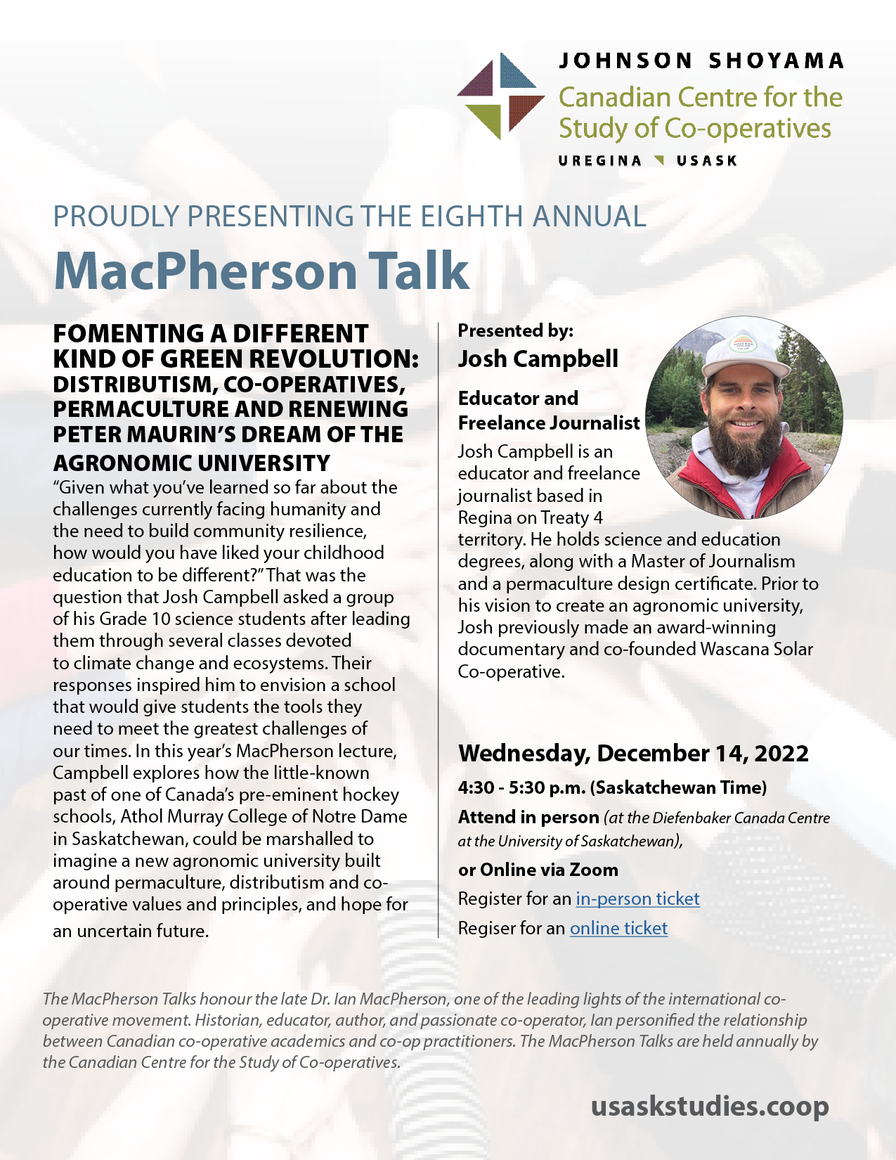 8th Annual MacPherson Talk event poster