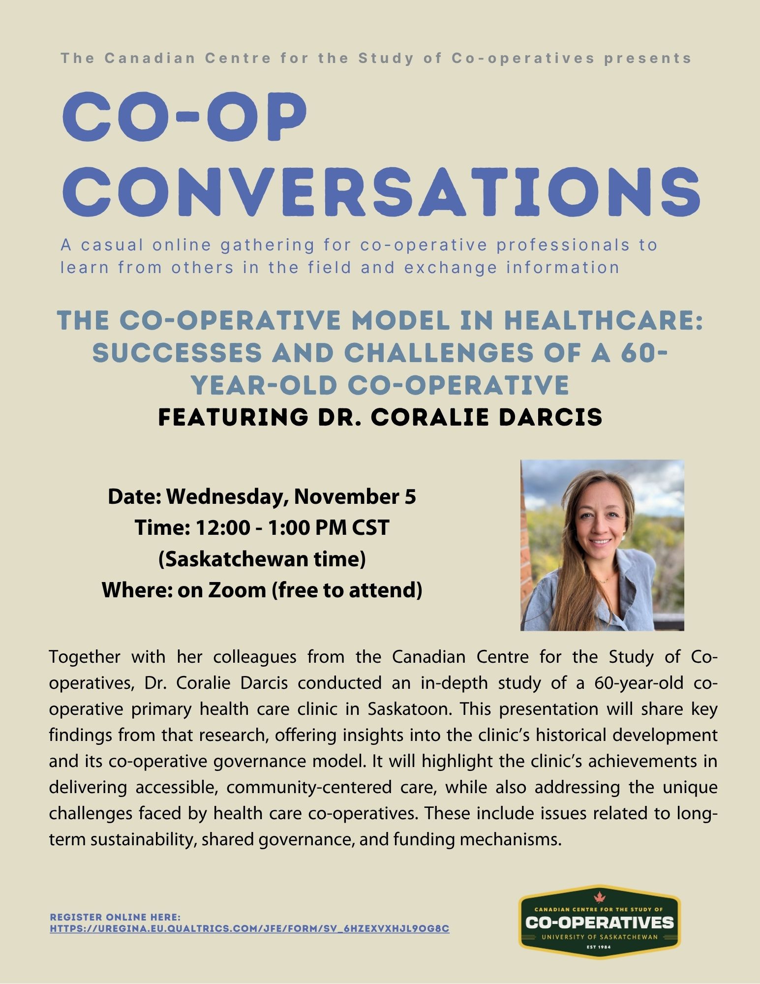 Poster: Co-op Conversation featuring Coralie Darcis