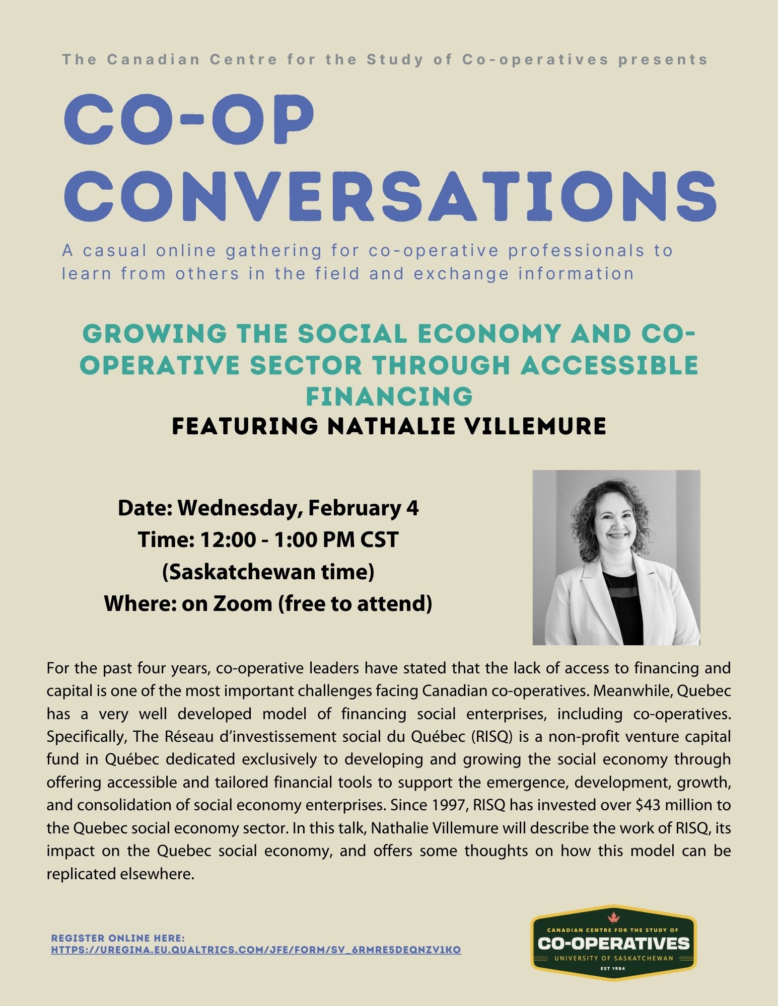 Poster: Co-op Conversation featuring Nathalie Villemure