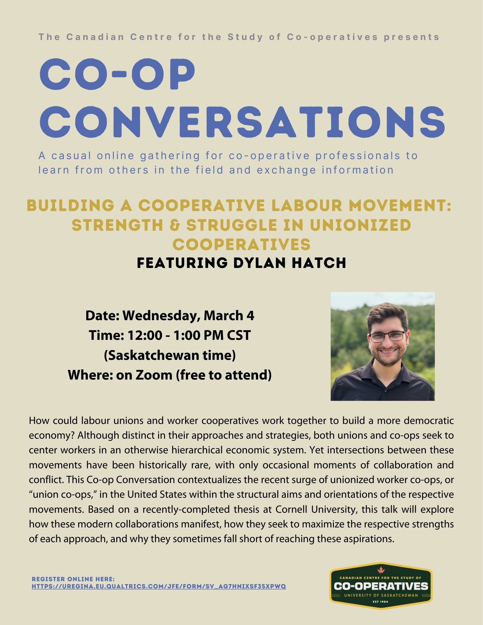 Poster: Co-op Conversation featuring Dylan Hatch