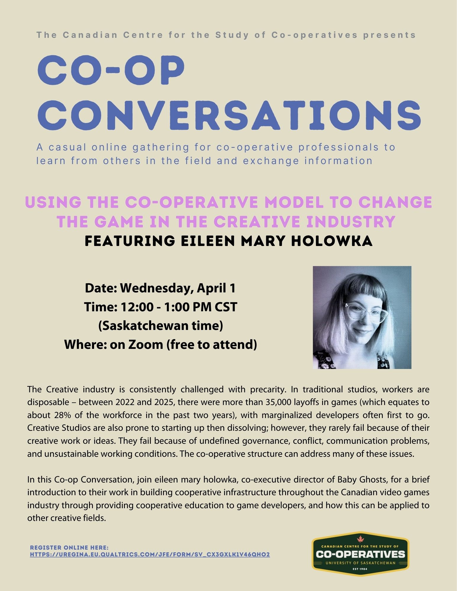 Poster: Co-op Conversation featuring eileen mary holowka